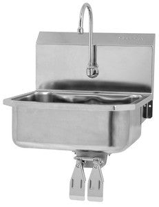 Small Wall-Mount Stainless Knee-Operated Gooseneck Faucet